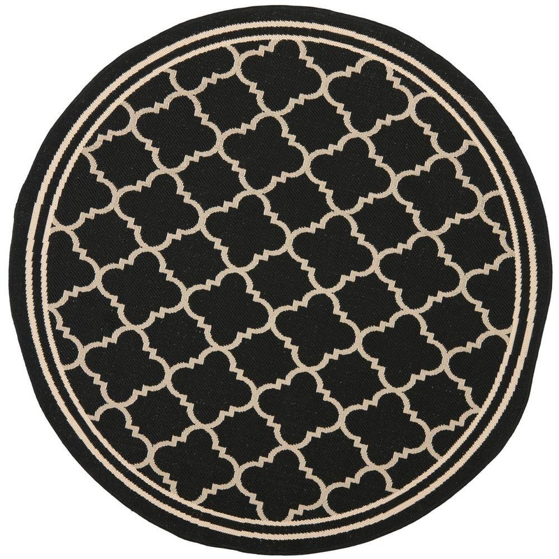 SAFAVIEH Courtyard Black/Beige 7 ft. x 7 ft. Round Geometric Indoor/Outdoor Patio  Area Rug CY6918-226-7R