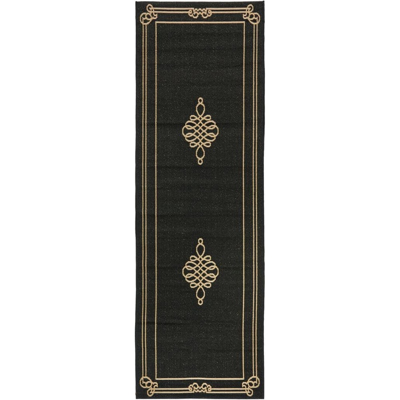 SAFAVIEH Courtyard Black/Cream 2 ft. x 7 ft. Border Indoor/Outdoor Patio  Runner Rug CY6788-26-27