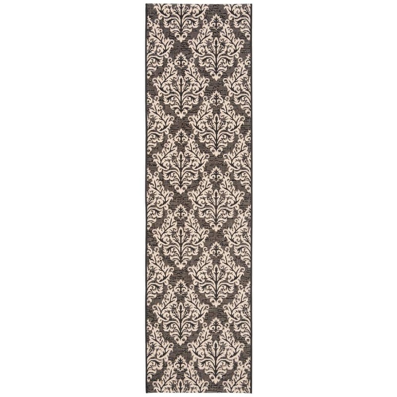 SAFAVIEH Courtyard Black/Cream 2 ft. x 8 ft. Floral Indoor/Outdoor Patio  Runner Rug CY6930-26-28