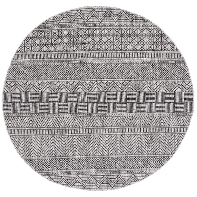 SAFAVIEH Courtyard Black/Gray 4 ft. x 4 ft. Round Striped Tribal Chevron Indoor/Outdoor Area Rug CY8196-37612-4R