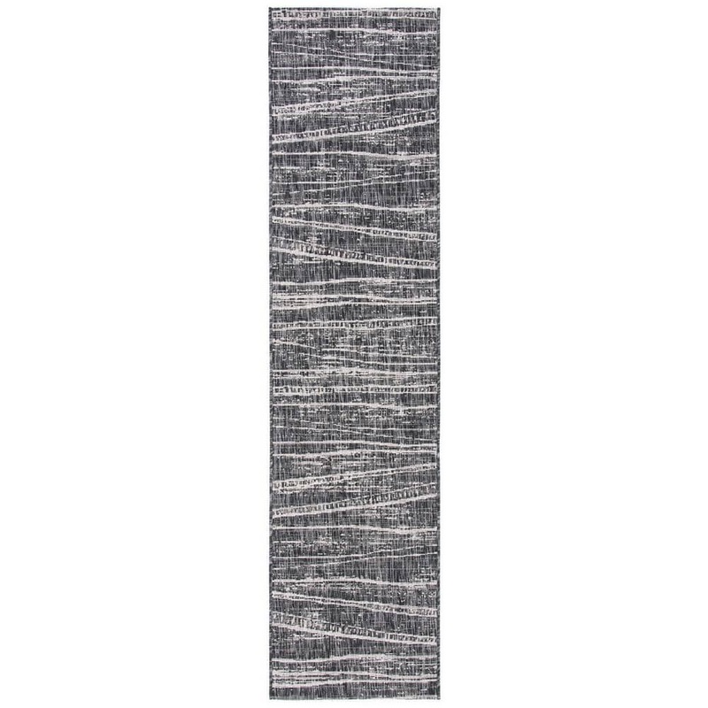 SAFAVIEH Courtyard Black/Ivory 2 ft. x 9 ft. Abstract Striped Indoor/Outdoor Patio  Runner Rug CY8395-36621-29