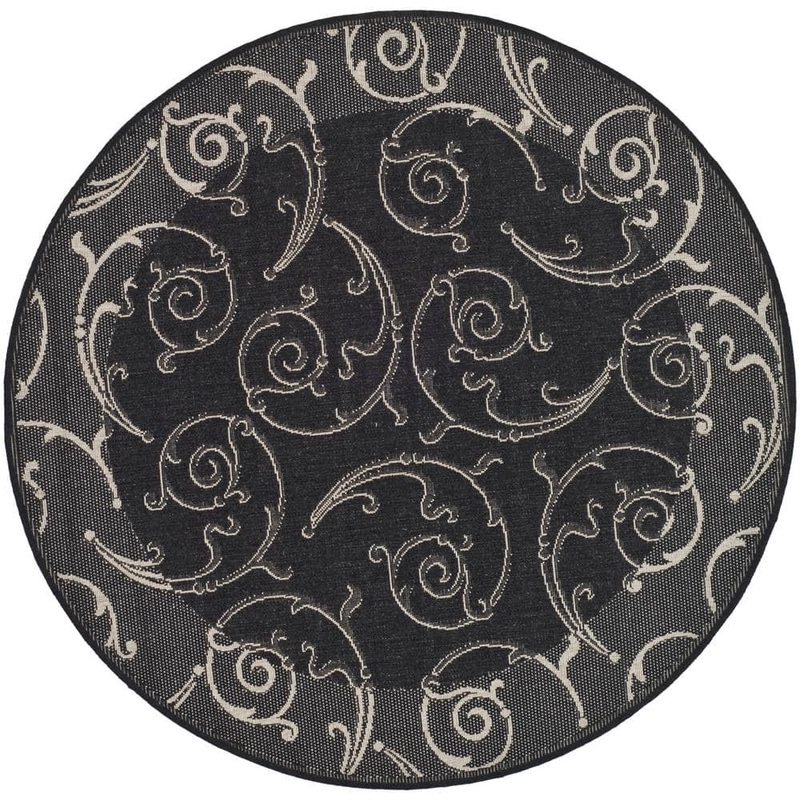 SAFAVIEH Courtyard Black/Sand 5 ft. x 5 ft. Round Border Indoor/Outdoor Patio  Area Rug CY2665-3908-5R