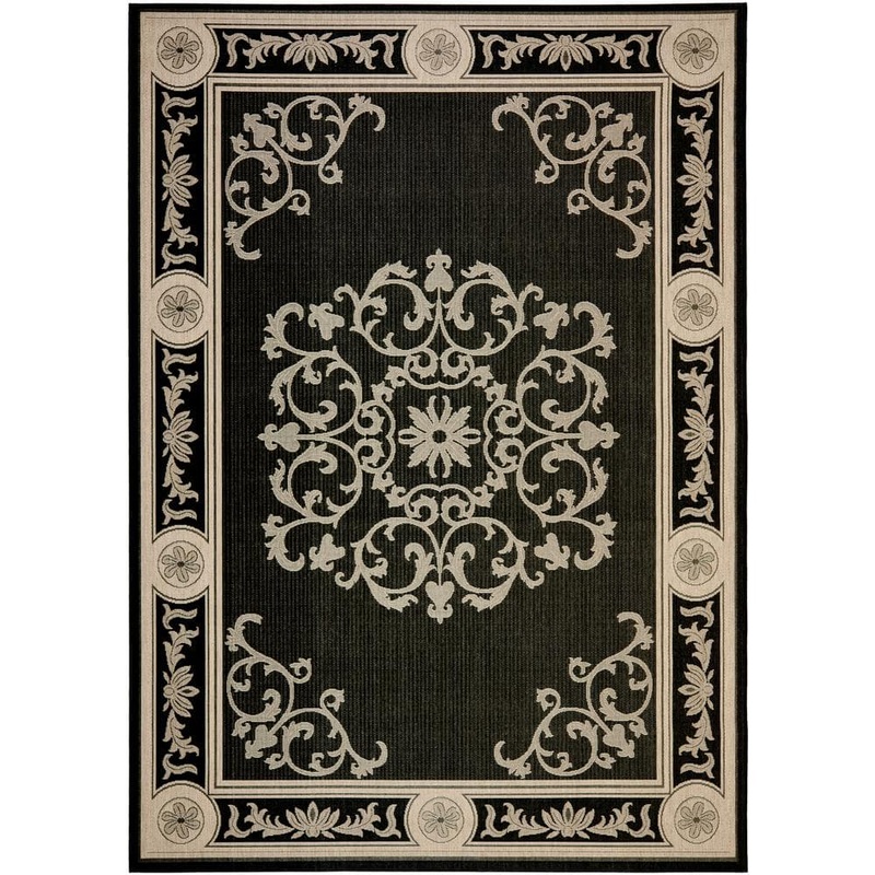 SAFAVIEH Courtyard Black/Sand 7 ft. x 10 ft. Floral Indoor/Outdoor Patio  Area Rug CY2914-3908-6