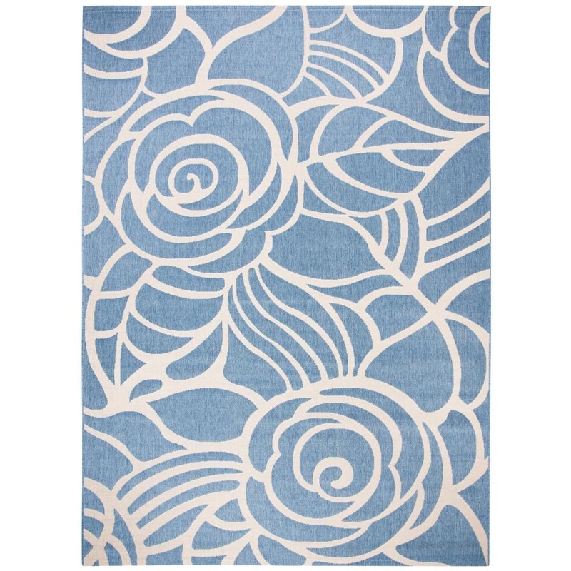 SAFAVIEH Courtyard Blue/Beige 5 ft. x 8 ft. Floral Indoor/Outdoor Patio  Area Rug CY5141C-5