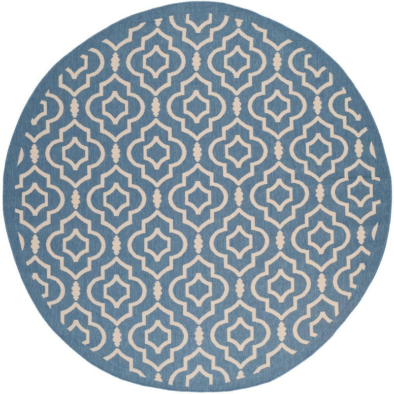 SAFAVIEH Courtyard Blue/Beige 8 ft. x 8 ft. Round Geometric Indoor/Outdoor Patio  Area Rug CY6926-243-8R