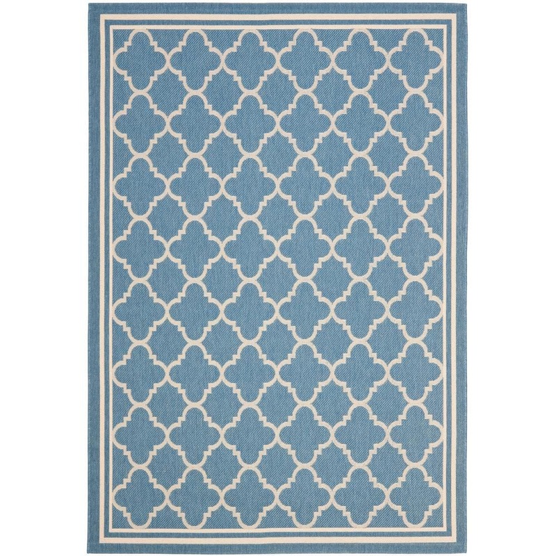 SAFAVIEH Courtyard Blue/Beige 9 ft. x 12 ft. Geometric Indoor/Outdoor Patio  Area Rug CY6918-243-9