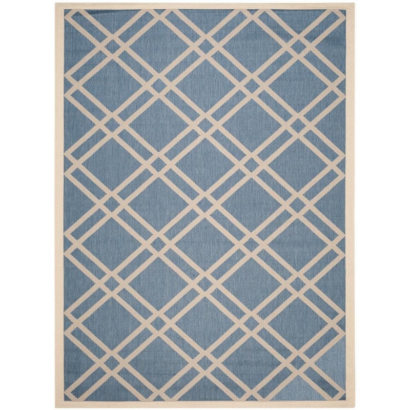 SAFAVIEH Courtyard Blue/Beige 9 ft. x 12 ft. Geometric Indoor/Outdoor Patio  Area Rug CY6923-243-9