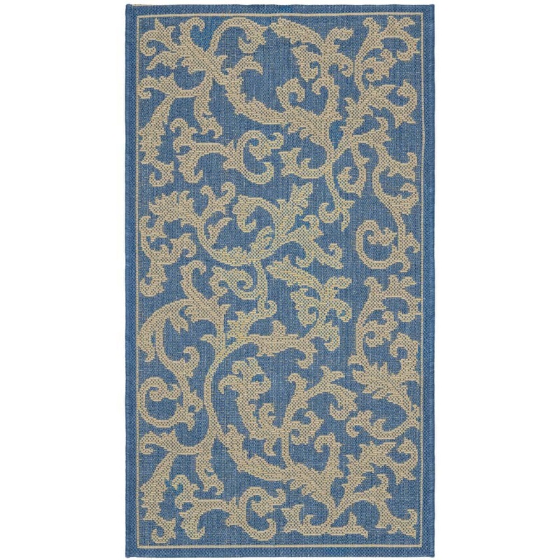 SAFAVIEH Courtyard Blue/Natural Doormat 2 ft. x 4 ft. Border Indoor/Outdoor Patio Area Rug CY2653-3103-2