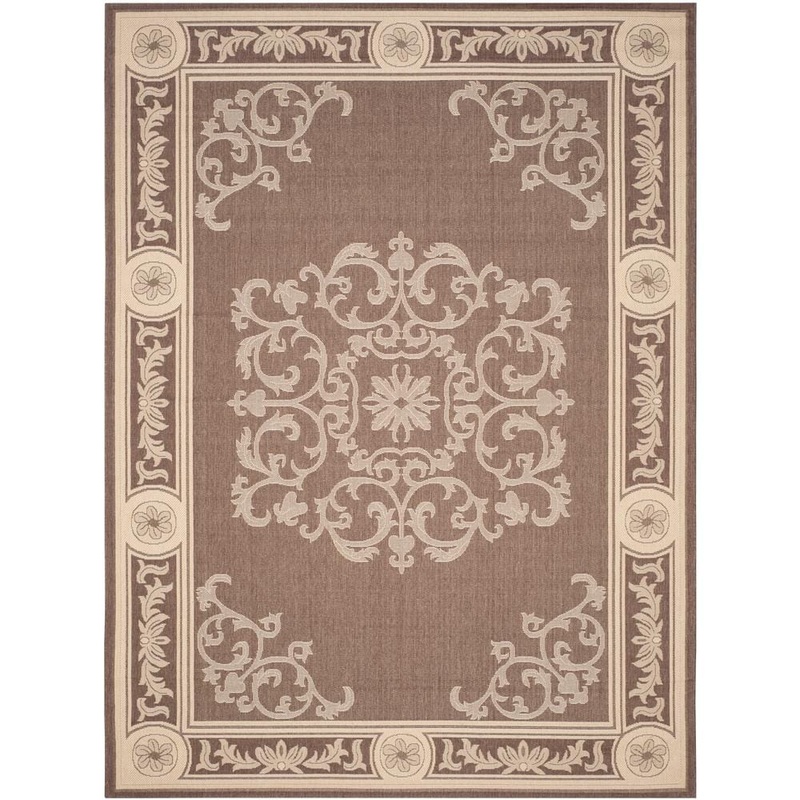 SAFAVIEH Courtyard Chocolate/Natural 4 ft. x 6 ft. Floral Indoor/Outdoor Patio  Area Rug CY2914-3409-4