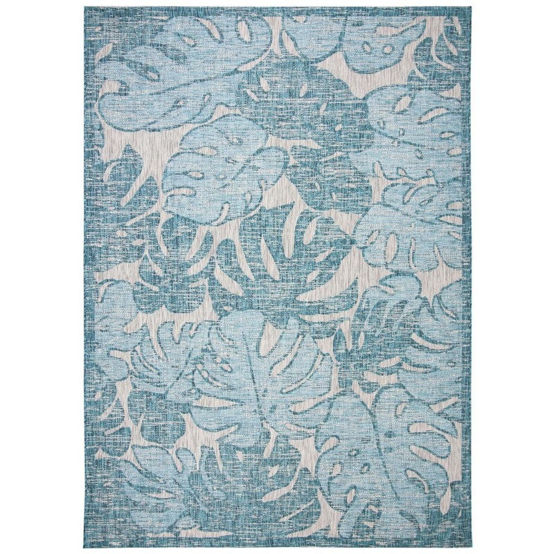 SAFAVIEH Courtyard Gray/Aqua 8 ft. x 11 ft. Geometric Indoor/Outdoor Patio  Area Rug CY8560-37212-8