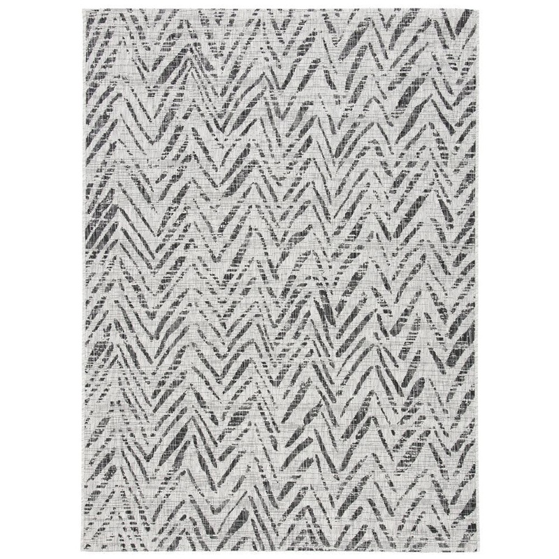 SAFAVIEH Courtyard Gray/Black 5 ft. x 8 ft. Distressed Chevron Indoor/Outdoor Patio  Area Rug CY8387-37612-5