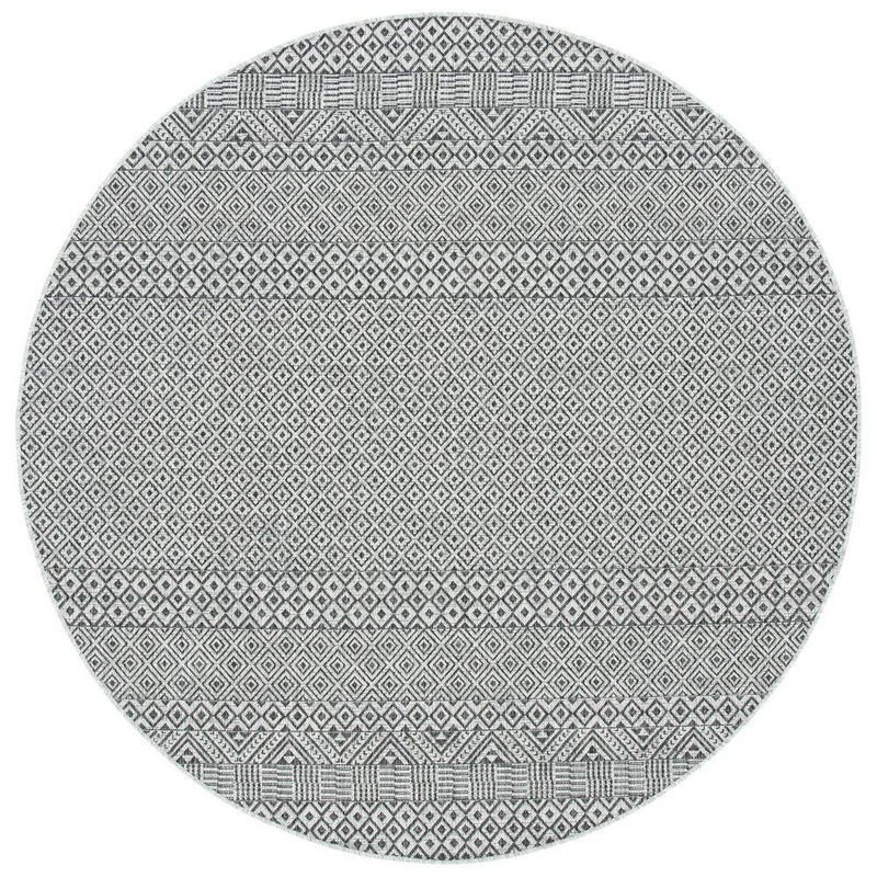 SAFAVIEH Courtyard Gray/Black 8 ft. x 8 ft. Geometric Diamond Indoor/Outdoor Patio  Round Area Rug CY8235-37612-8R