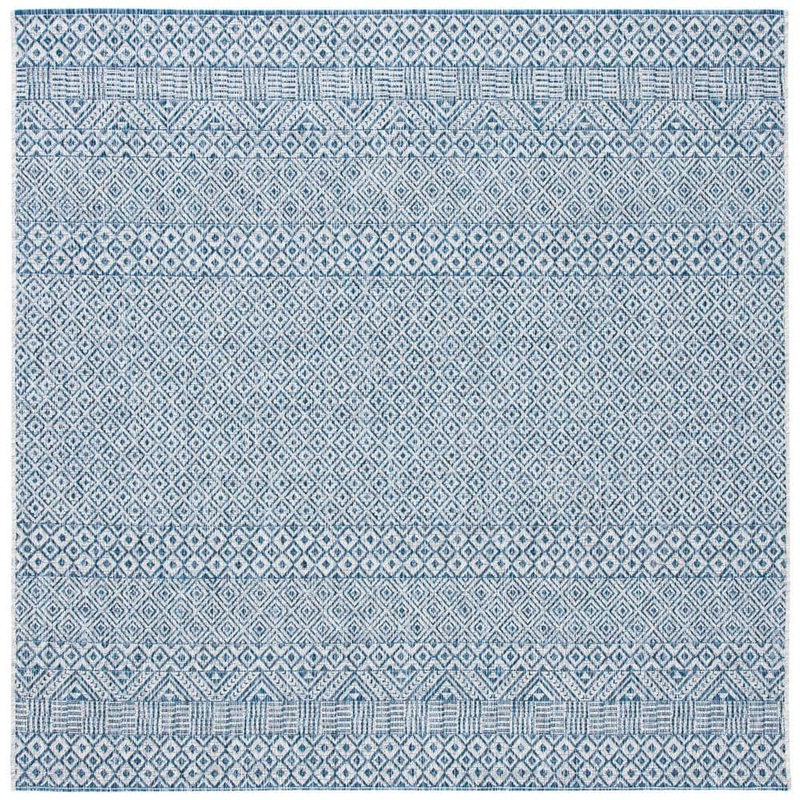 SAFAVIEH Courtyard Gray/Blue 7 ft. x 7 ft. Modern Geometric Diamond Indoor/Outdoor Patio Square Area Rug CY8235-36812-7SQ