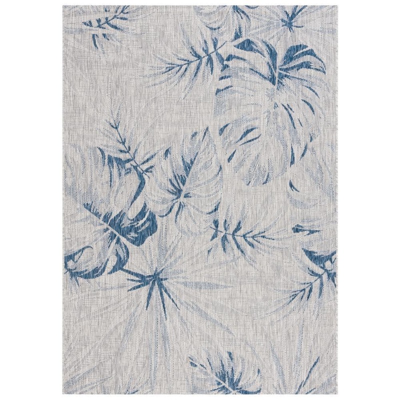 SAFAVIEH Courtyard Gray/Navy 4 ft. x 6 ft. Oversized Floral Indoor/Outdoor Area Rug CY8127-368-4