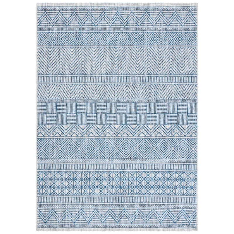 SAFAVIEH Courtyard Gray/Navy 9 ft. x 12 ft. Geometric Striped Indoor/Outdoor Area Rug CY8196-36812-9