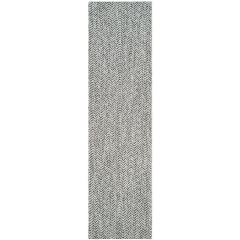 SAFAVIEH Courtyard Gray/Navy Door Mat 2 ft. x 5 ft. Runner Solid Color Chevron Indoor/Outdoor Area Rug CY8022-36812-25