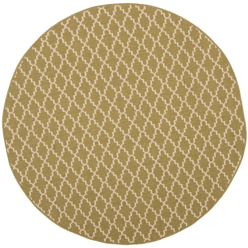 SAFAVIEH Courtyard Green/Beige 7 ft. x 7 ft. Round Geometric Indoor/Outdoor Patio  Area Rug CY6919-244-7R
