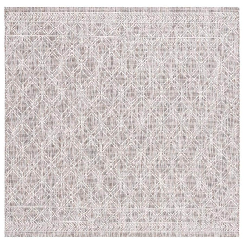 SAFAVIEH Courtyard Ivory/Beige Gray 7 ft. x 7 ft. Border Trellis Indoor/Outdoor Square Area Rug CY8822-59121-7SQ