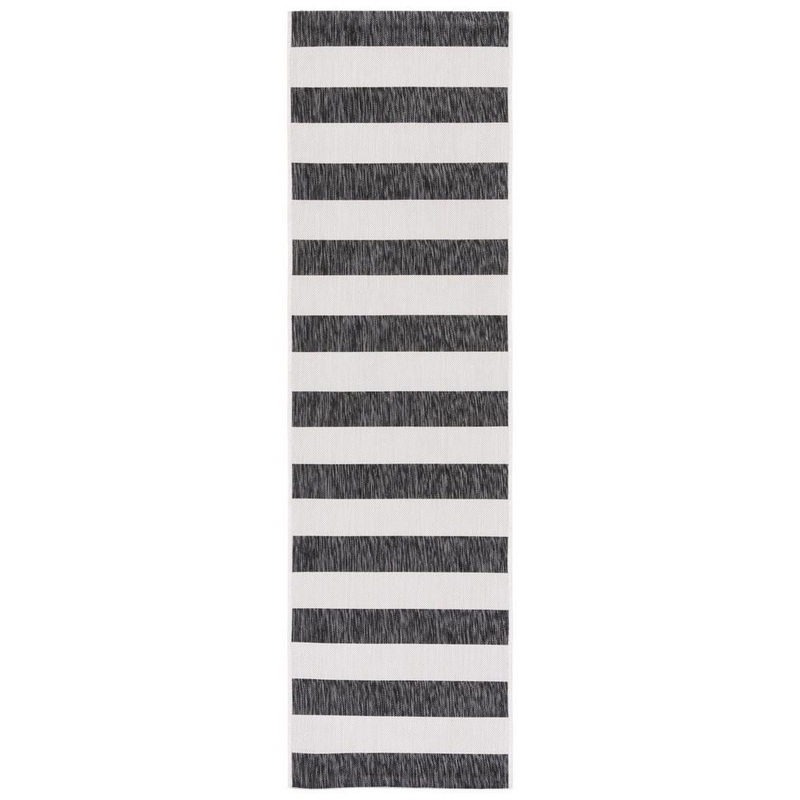 SAFAVIEH Courtyard Ivory/Black 2 ft. x 8 ft. Striped Indoor/Outdoor Runner Rug CY8812-53712-28