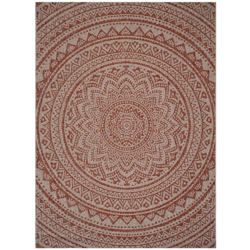 SAFAVIEH Courtyard Light Beige/Terracotta 8 ft. x 11 ft. Geometric Indoor/Outdoor Patio  Area Rug CY8734-36512-8