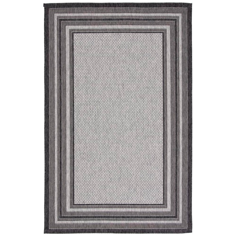 SAFAVIEH Courtyard Light Gray/Black 8 ft. x 10 ft. Solid Striped Indoor/Outdoor Patio  Area Rug CY8475-37612-810