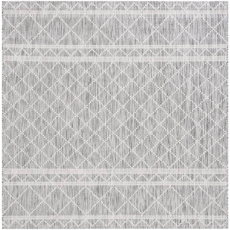 SAFAVIEH Courtyard Light Gray/Dark Gray 7 ft. x 7 ft. Diamond Border Indoor/Outdoor Square Area Rug CY8121-59021-7SQ