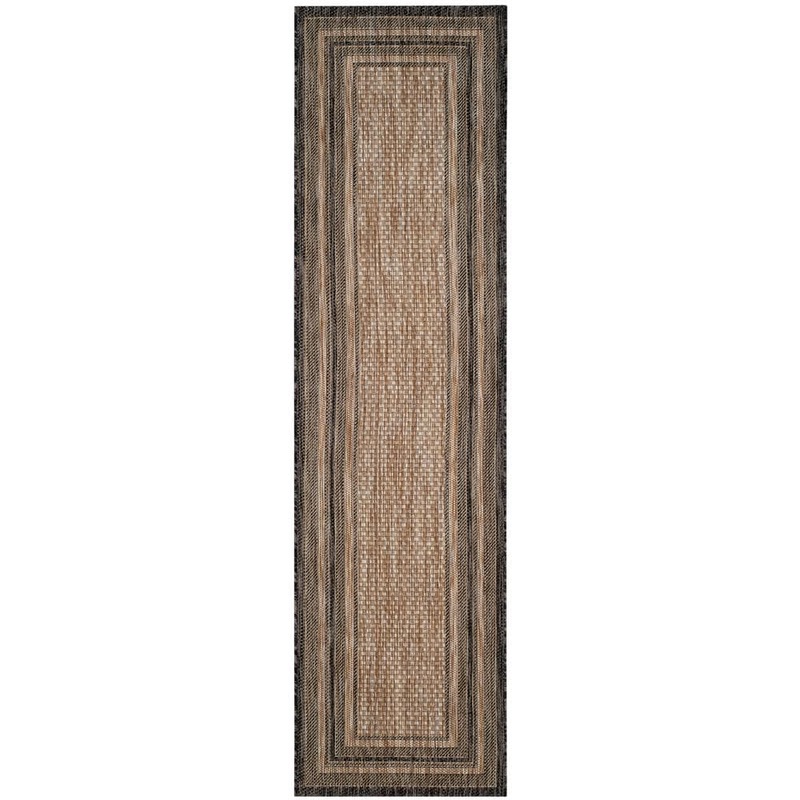 SAFAVIEH Courtyard Natural/Black 2 ft. x 8 ft. Striped Indoor/Outdoor Patio  Runner Rug CY8475-37312-28