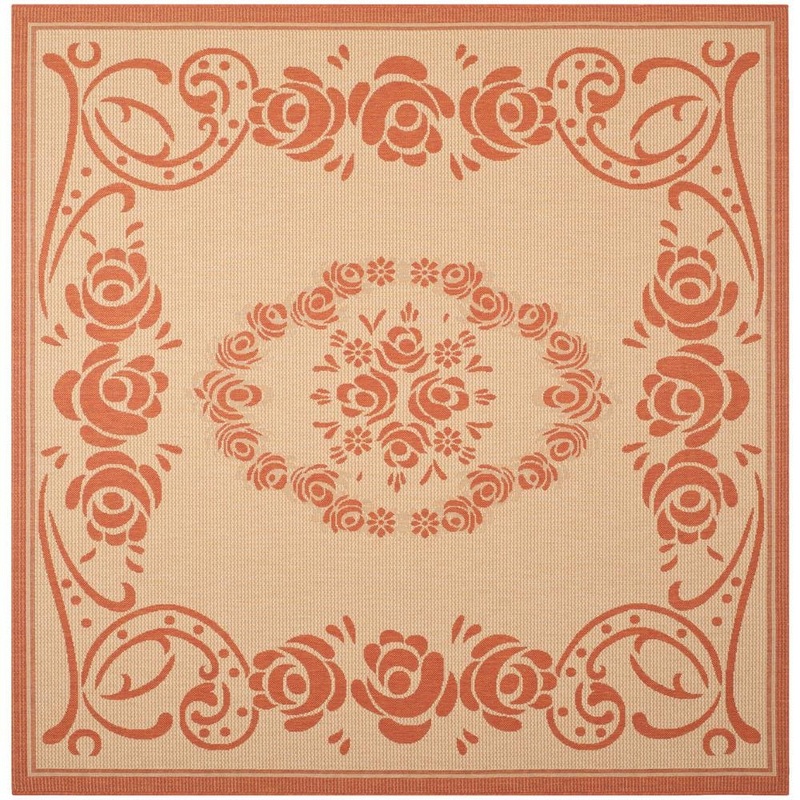 SAFAVIEH Courtyard Natural/Terracotta 8 ft. x 8 ft. Square Floral Indoor/Outdoor Patio  Area Rug CY1893-3201-8SQ