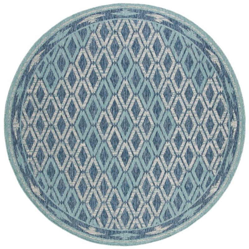 SAFAVIEH Courtyard Navy/Aqua 5 ft. x 5 ft. Round Border Indoor/Outdoor Patio  Area Rug CY8531-39421-5R