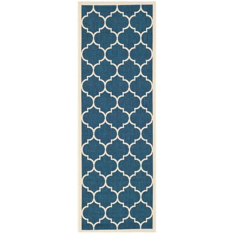 SAFAVIEH Courtyard Navy/Beige 2 ft. x 10 ft. Geometric Indoor/Outdoor Patio  Runner Rug CY6914-268-210