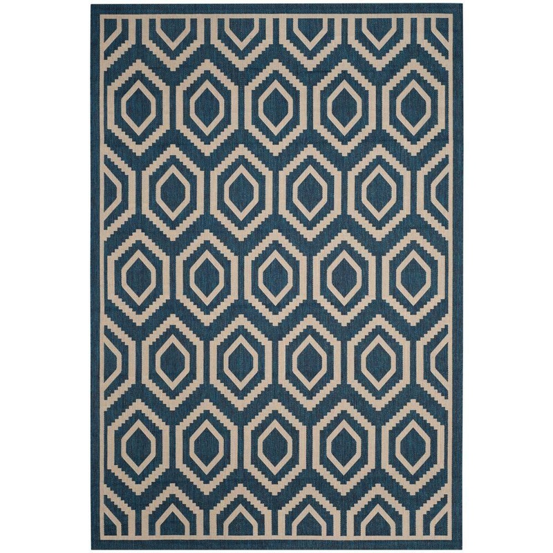 SAFAVIEH Courtyard Navy/Beige 5 ft. x 8 ft. Geometric Indoor/Outdoor Patio  Area Rug CY6902-268-5