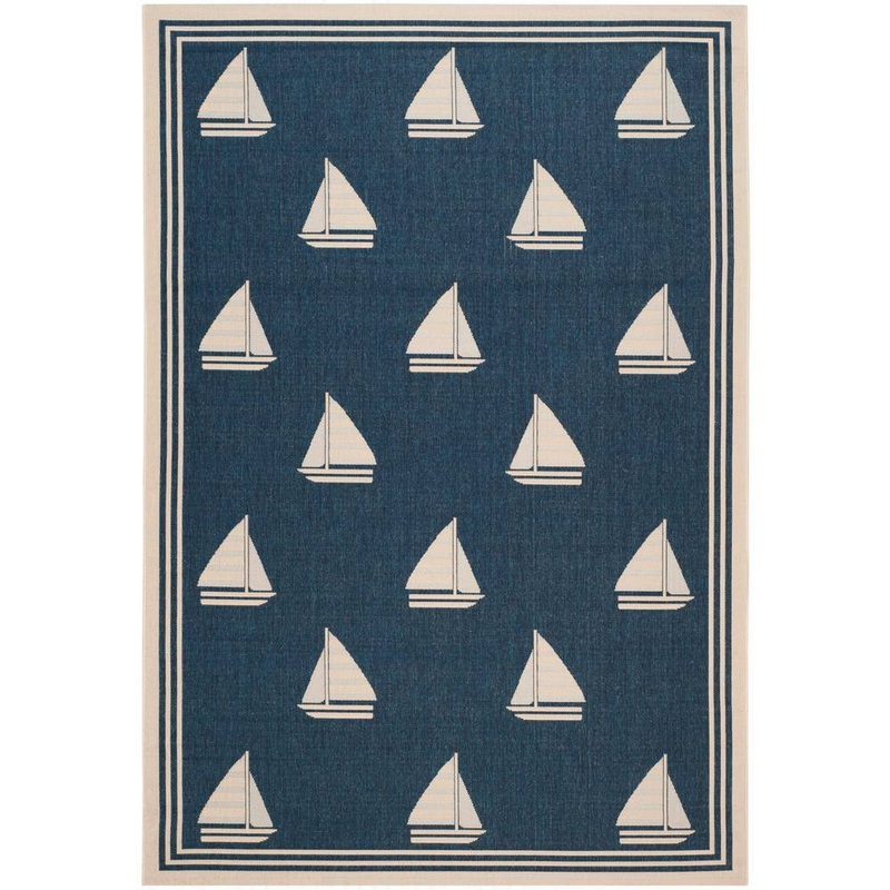 SAFAVIEH Courtyard Navy/Beige 7 ft. x 10 ft. Border Indoor/Outdoor Patio  Area Rug CY7422-258A22-6