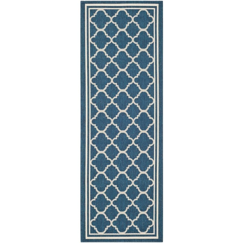 SAFAVIEH Courtyard Navy/Beige Door Mat 2 ft. x 5 ft. Runner Geometric Moroccan Indoor/Outdoor Area Rug CY6918-268-25