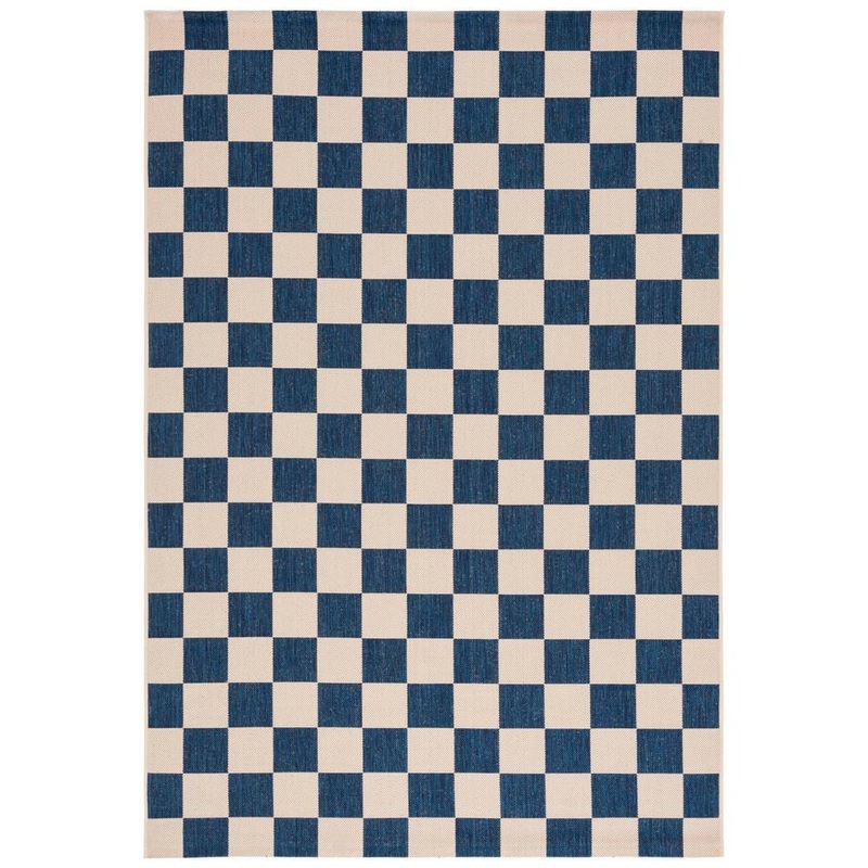 SAFAVIEH Courtyard Navy/Beige Doormat 3 ft. x 5 ft. Checkered Indoor/Outdoor Area Rug CY6442-25821-3