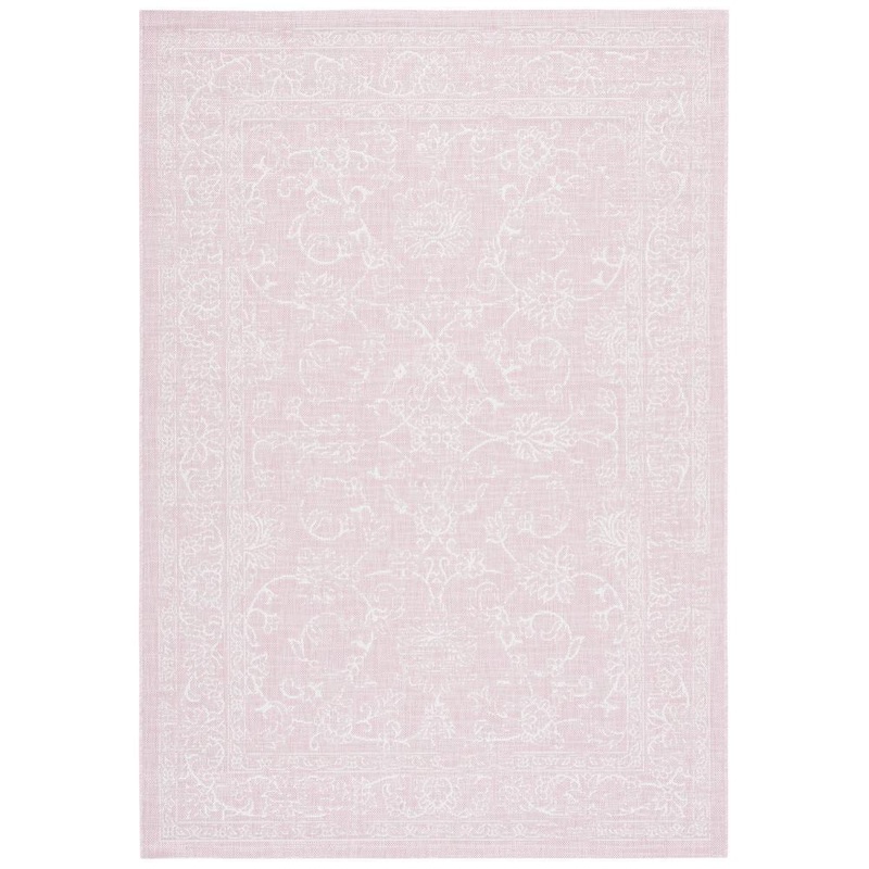 SAFAVIEH Courtyard Pink/Ivory Doormat 3 ft. x 5 ft. Soft Border Floral Scroll Indoor/Outdoor Area Rug CY8680-56221-3