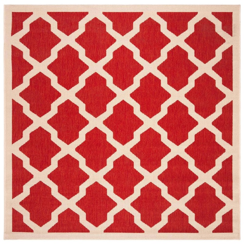 SAFAVIEH Courtyard Red/Bone 4 ft. x 4 ft. Square Geometric Indoor/Outdoor Patio  Area Rug CY6903-248-4SQ