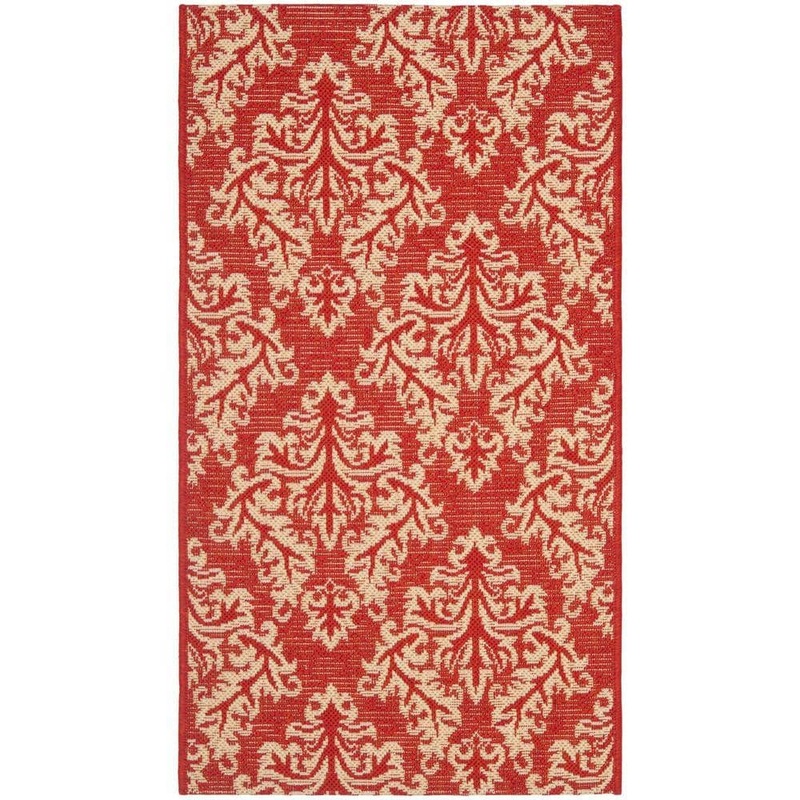 SAFAVIEH Courtyard Red/Cream Doormat 2 ft. x 4 ft. Floral Indoor/Outdoor Patio Area Rug CY6930-28-2