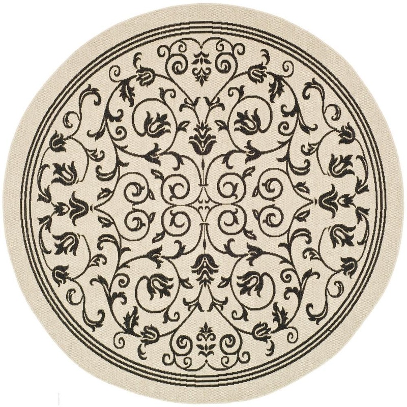 SAFAVIEH Courtyard Sand/Black 8 ft. x 8 ft. Round Border Indoor/Outdoor Patio  Area Rug CY2098-3901-8R