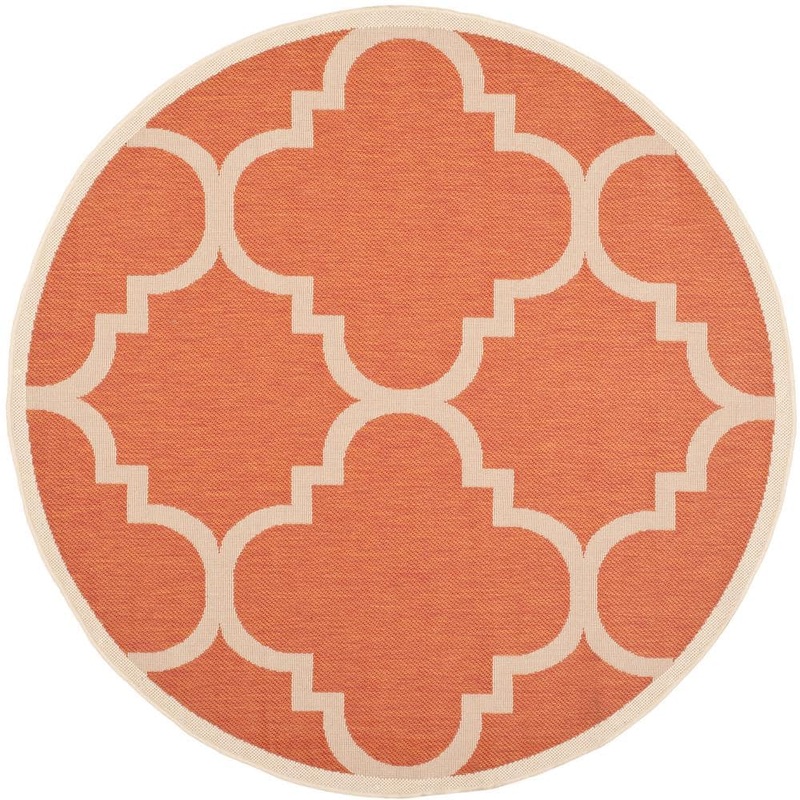 SAFAVIEH Courtyard Terracotta 7 ft. x 7 ft. Round Geometric Indoor/Outdoor Patio  Area Rug CY6243-241-7R