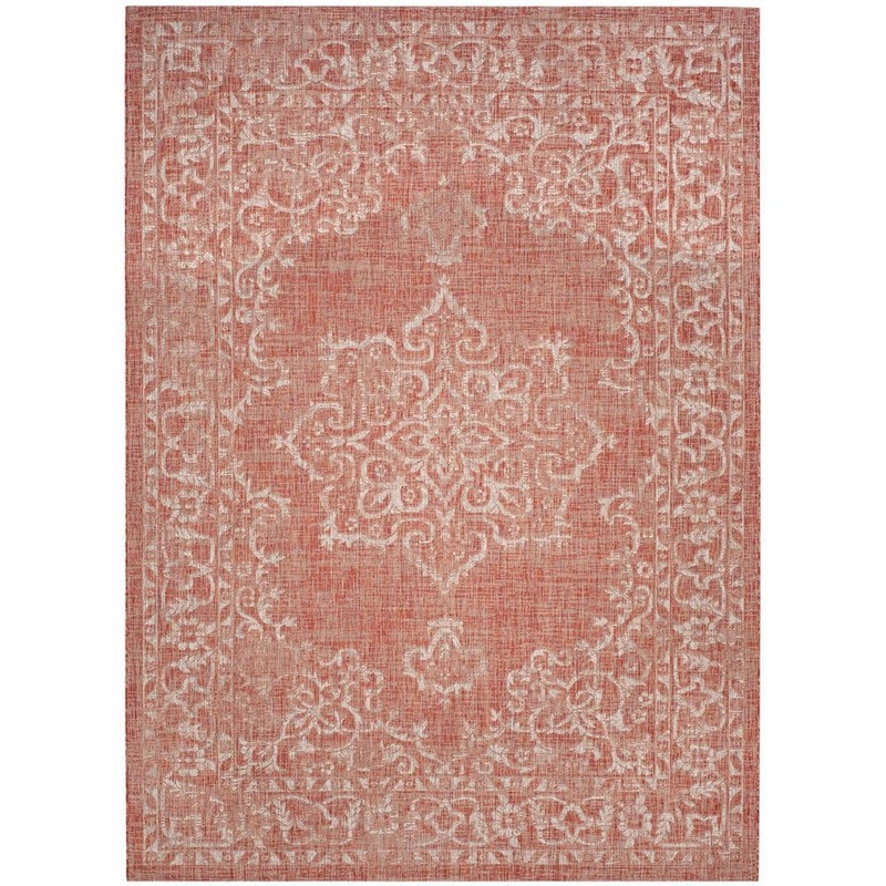 SAFAVIEH Courtyard Terracotta/Beige 8 ft. x 11 ft. Border Ornate Indoor/Outdoor Area Rug CY8481-36521-8