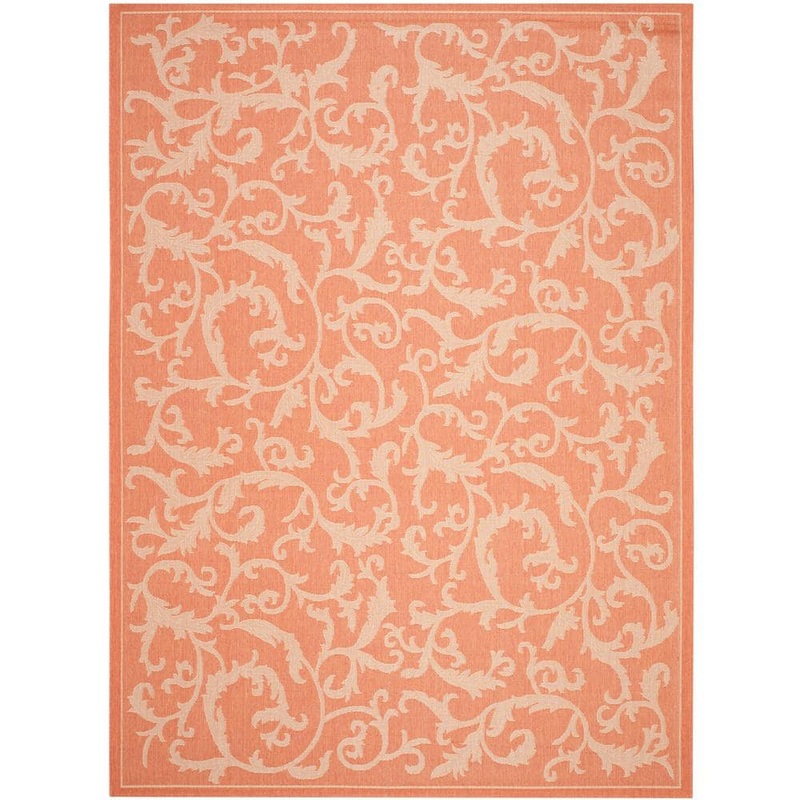 SAFAVIEH Courtyard Terracotta/Natural 4 ft. x 6 ft. Border Indoor/Outdoor Patio  Area Rug CY2653-3202-4