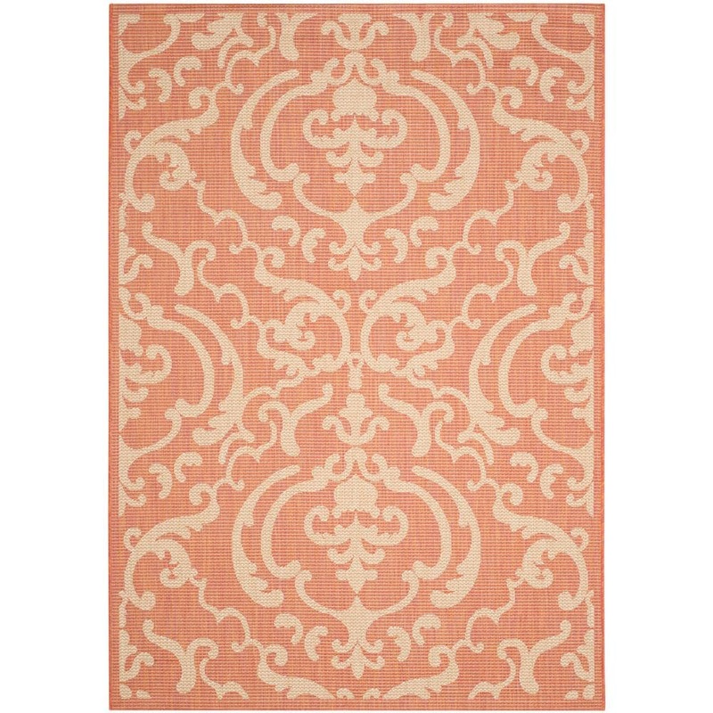 SAFAVIEH Courtyard Terracotta/Natural 4 ft. x 6 ft. Border Indoor/Outdoor Patio  Area Rug CY2663-3202-4
