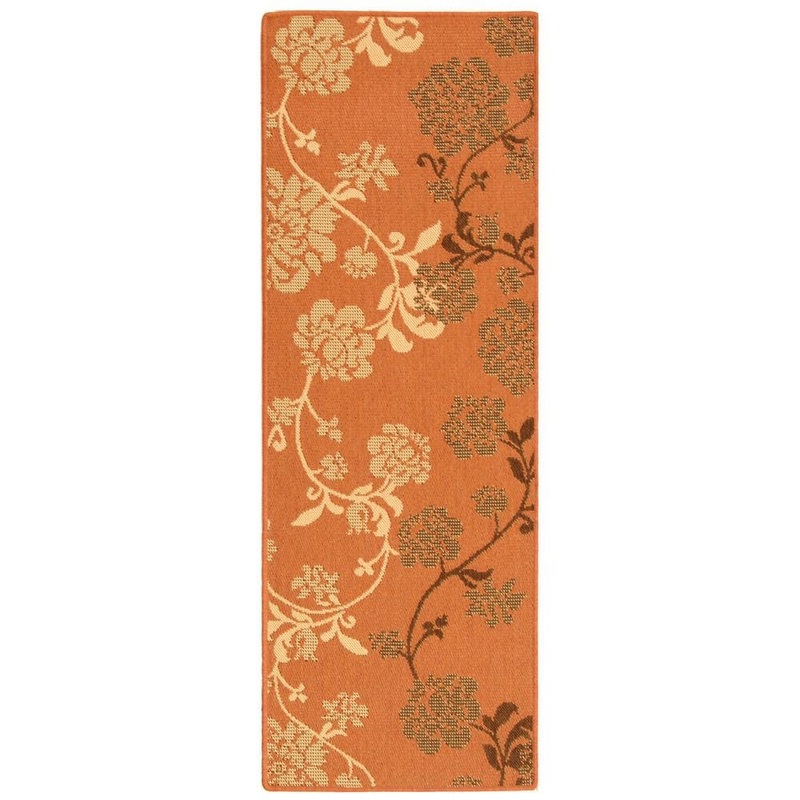 SAFAVIEH Courtyard Terracotta Natural/Brown 2 ft. x 7 ft. Floral Indoor/Outdoor Patio  Runner Rug CY4027C-27