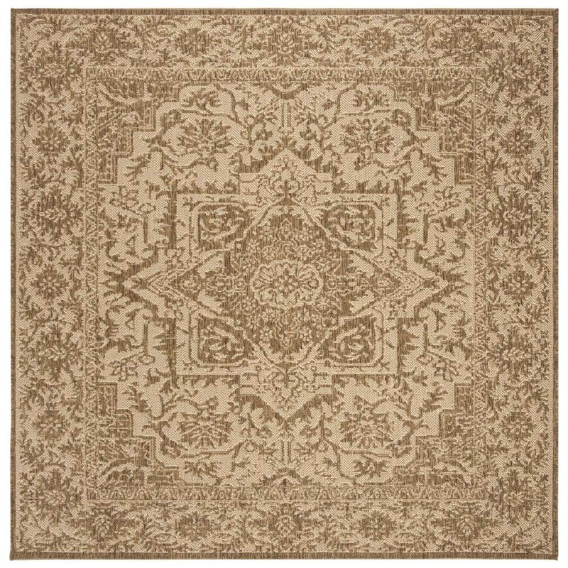 SAFAVIEH Linden Cream/Beige 7 ft. x 7 ft. Square Medallion Border Floral Area Rug LND139C-6SQ