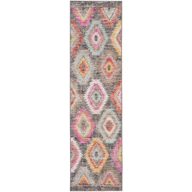 SAFAVIEH Montage Gray/Multi 2 ft. x 8 ft. Geometric Indoor/Outdoor Patio  Runner Rug MTG212F-28