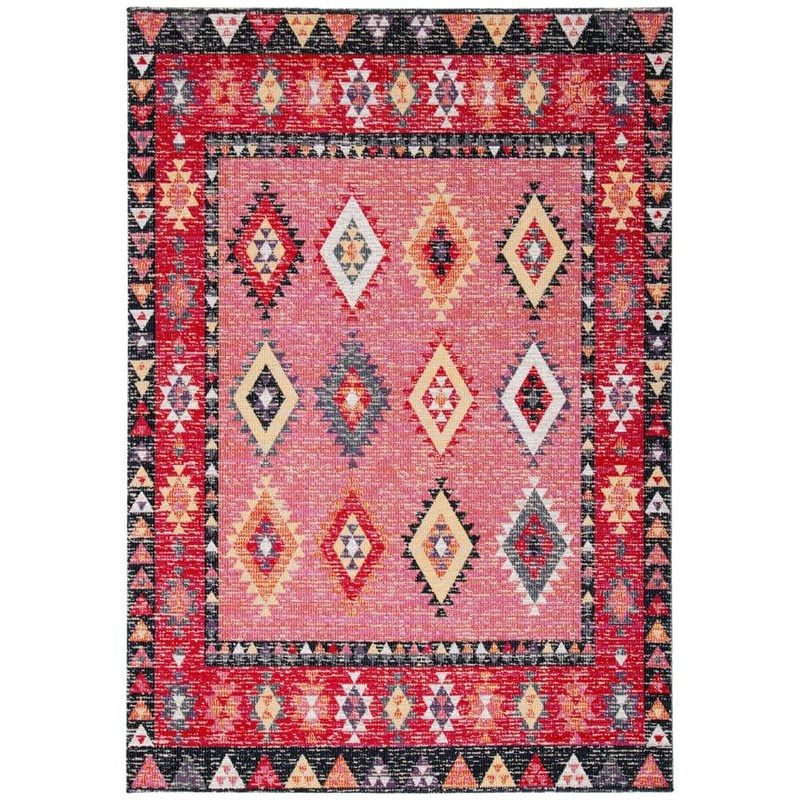 SAFAVIEH Montage Pink/Black 6 ft. x 9 ft. Geometric Aztec Indoor/Outdoor Patio  Area Rug MTG201U-6