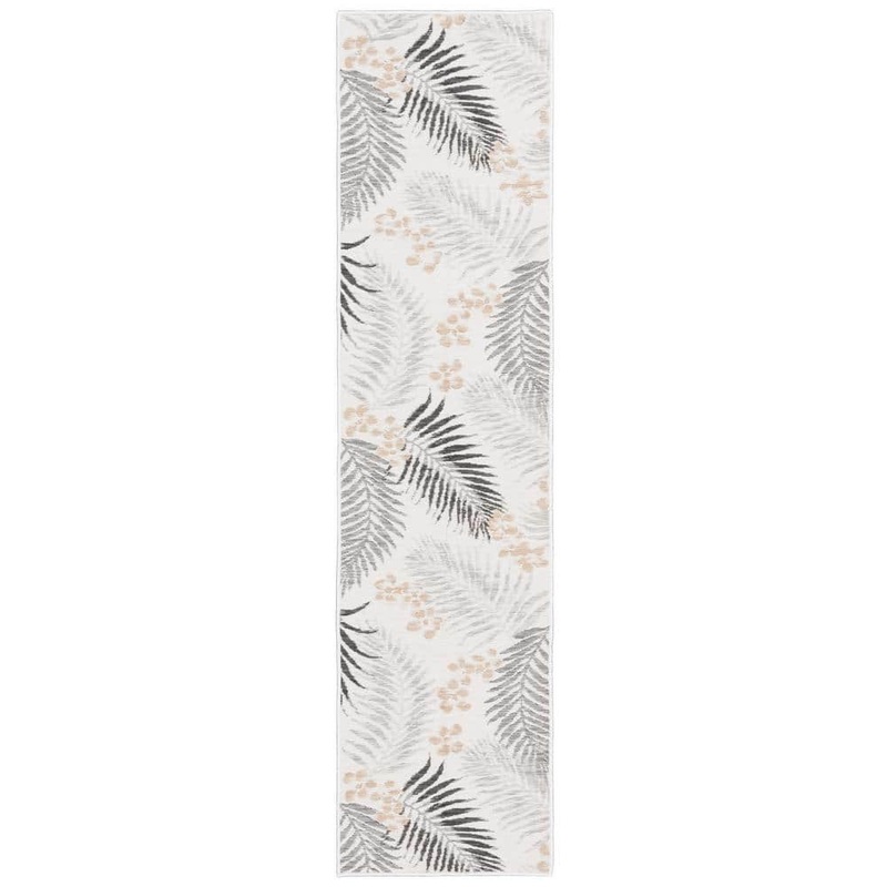 SAFAVIEH Sunrise Ivory/Gray Black 2 ft. x 8 ft. Oversized Tropical Reversible Indoor/Outdoor Runner Rug SUN675B-28