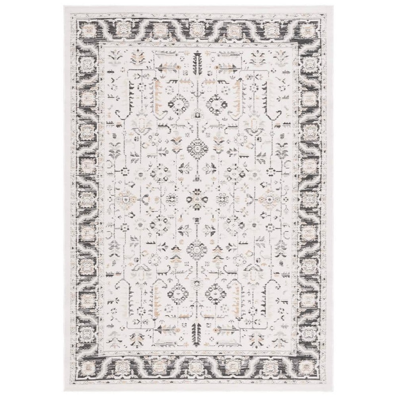 SAFAVIEH Sunrise Ivory/Gray Black 4 ft. x 6 ft. Ornate Border Reversible Indoor/Outdoor Area Rug SUN627A-4