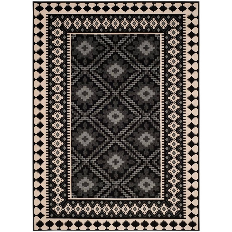 SAFAVIEH Veranda Black/Cream 9 ft. x 12 ft. Border Indoor/Outdoor Patio  Area Rug VER099-0421-9