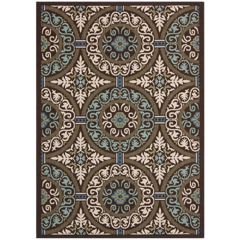 SAFAVIEH Veranda Chocolate/Cream Doormat 3 ft. x 5 ft. Floral Indoor/Outdoor Patio Area Rug VER055-0621-3